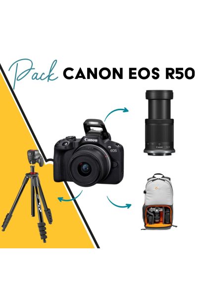 Location Pack appareil photo hybride Canon R50 + teleobjectif